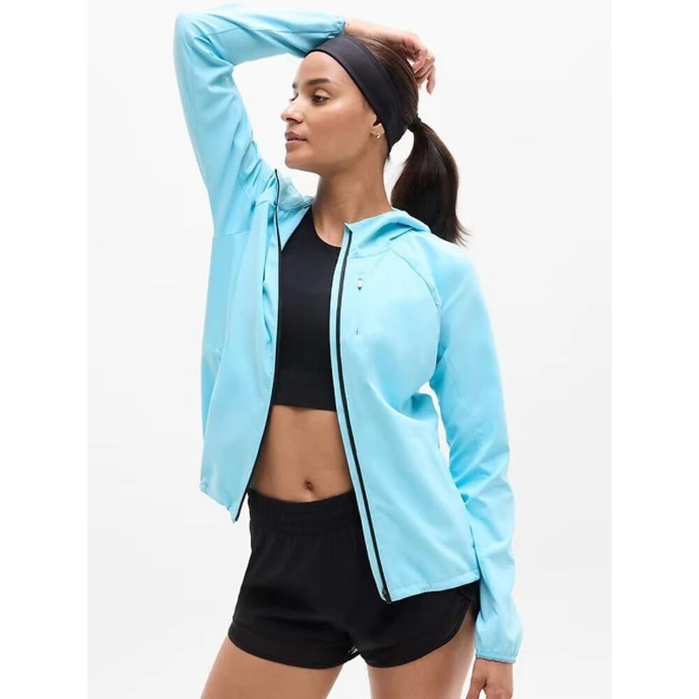 Athleta Dash Jacket XS Aqua Hooded Full Zip Lightweight Running Layering
